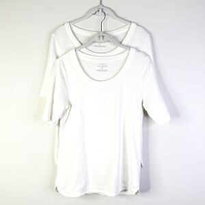 Talbots Tee Women SP White Top Short Slv 100% Pima Cotton Lot of 2 Bundle Preppy